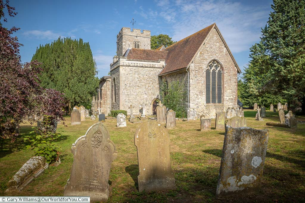 Gravestones in front of All Saints Church in Hollingbourne, Kent