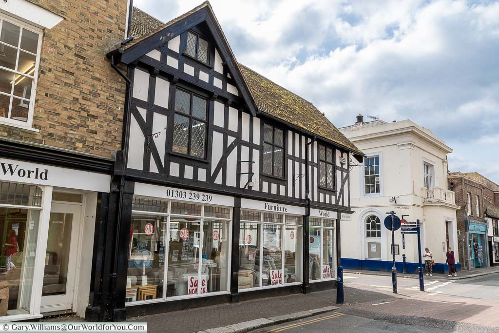 A furniture store set in a Tudor building on the high street of Hythe, Kent