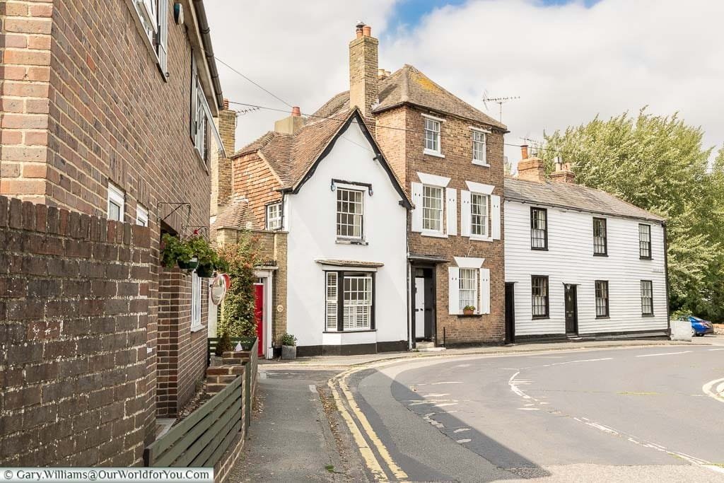 A view of the historic buildings on the quiet roads of Hythe in Kent