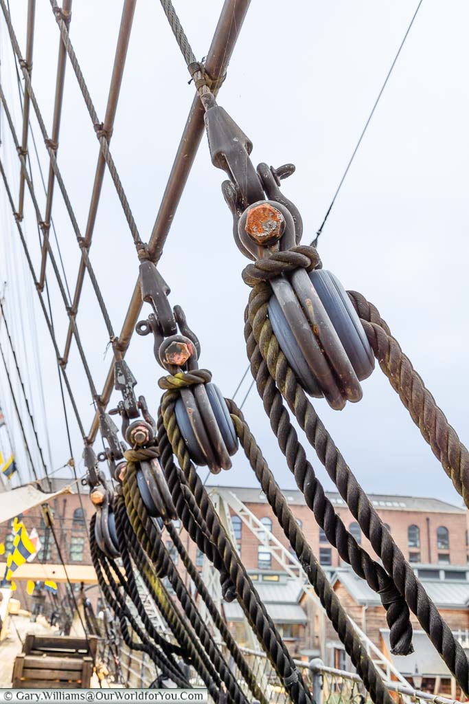 A close-up shot of the rigging of the SS Great Britain