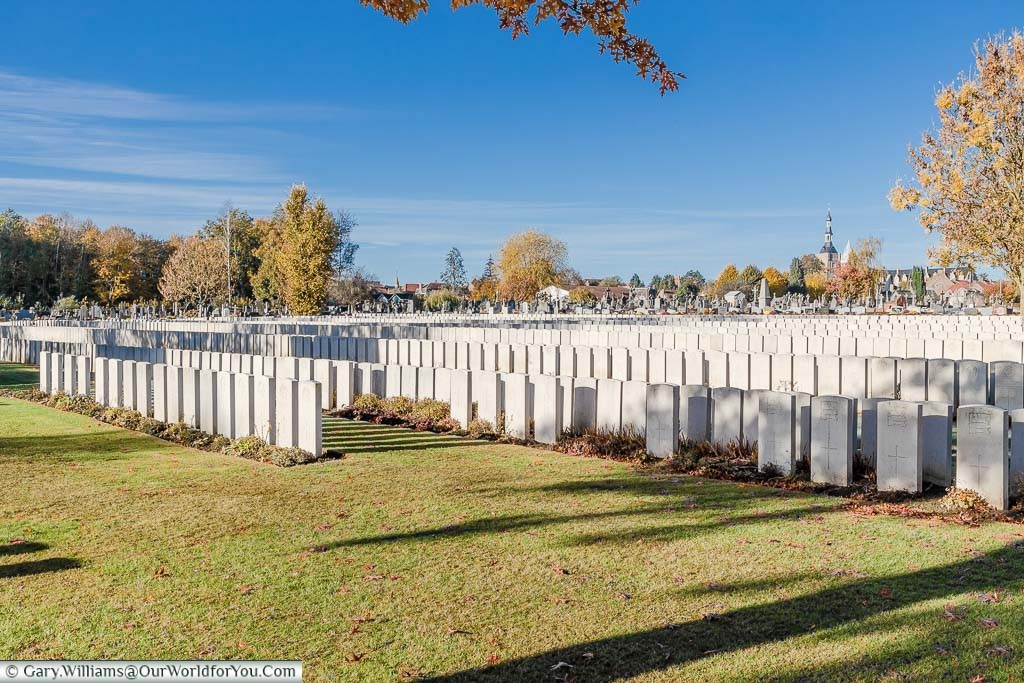The Bailleul Communal Cemetery Extension on a crisp autumnal day in the north of France