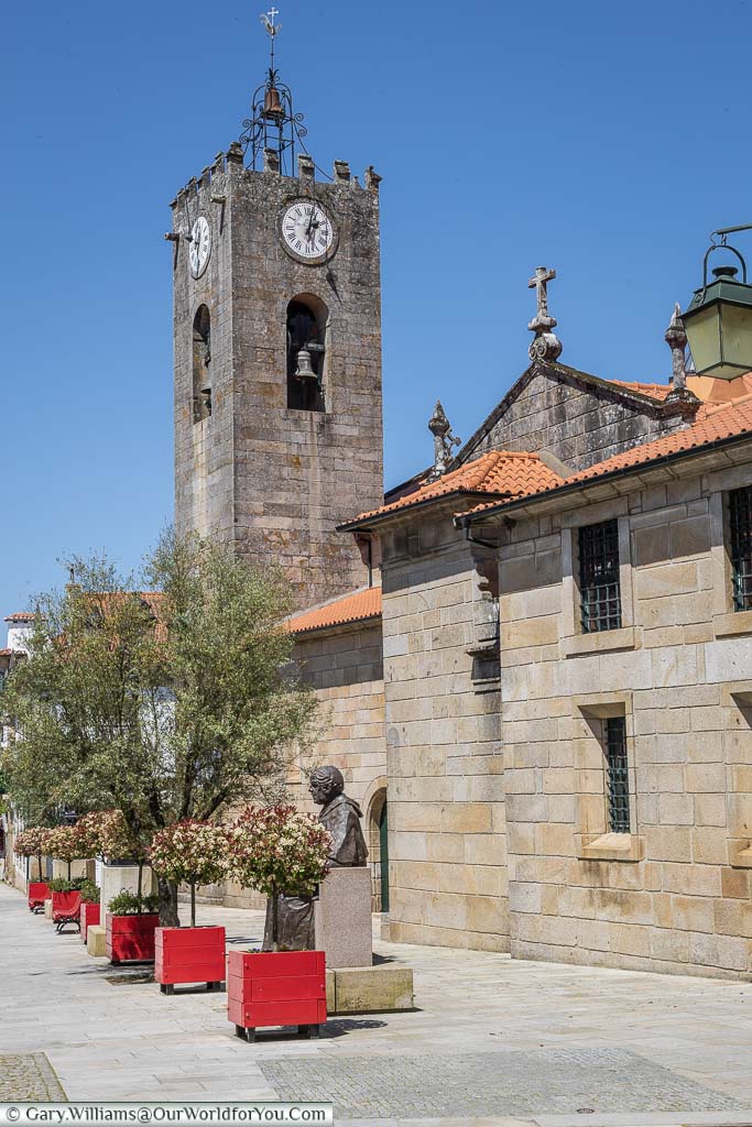 A church with its Bell tower in the backstreets of Ponte de Lima in northern Portugal