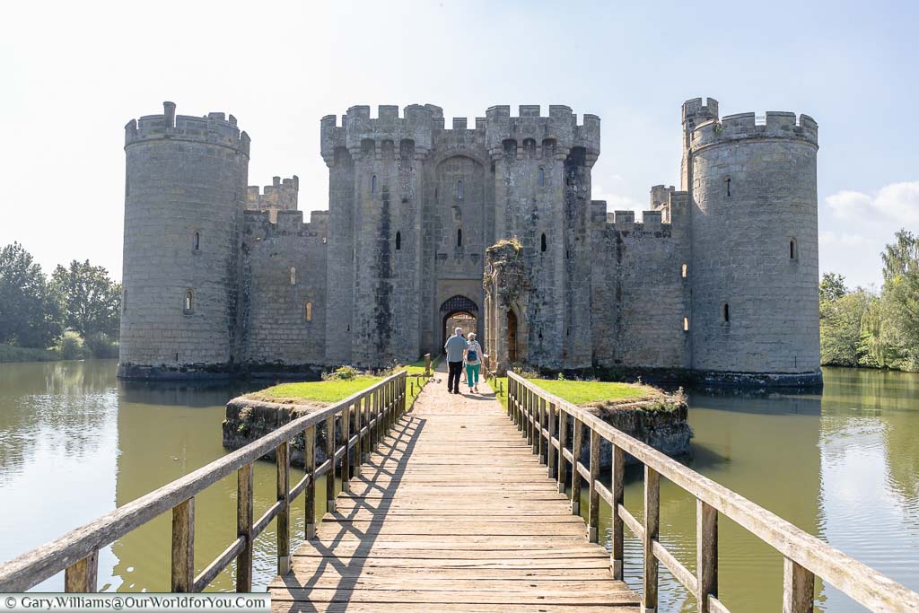 The boardwalk over the moat to the entrance to Bodiam Castle