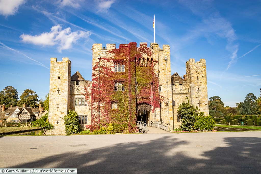 The entrance across the moat to Hever Castle in Kent