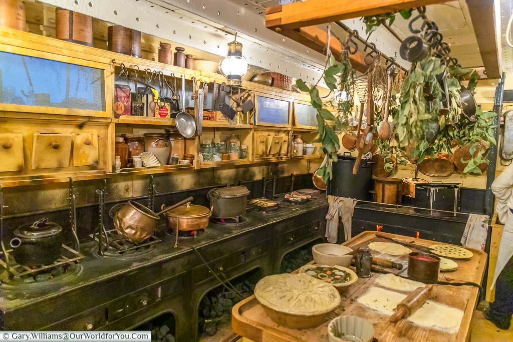A reconstruction of how the galley would have looked on board the SS Great Britain.