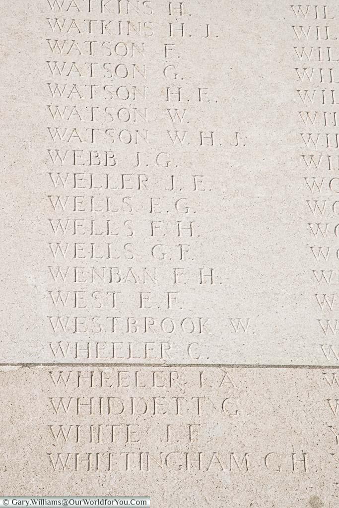 Isaac Alfred Wheeler remembered on the Memorial wall of Loos Military Cemetery, France