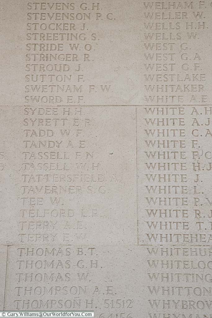 William Herbert Tassell remembered on the Memorial wall of Arras Military Cemetery, France