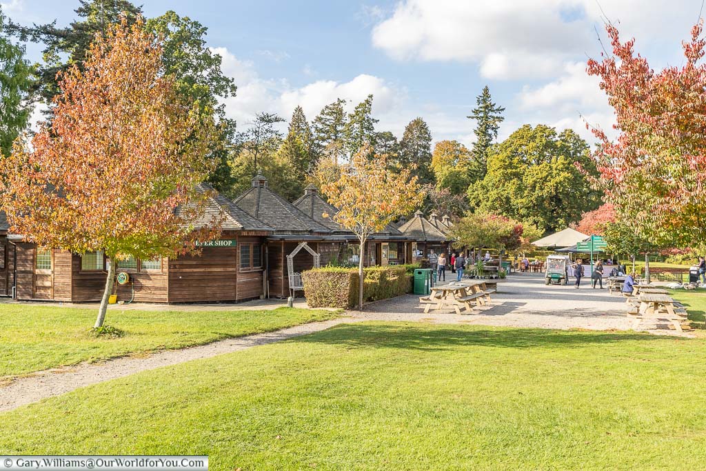 The picnic area and shops as Hever Castle in Kent