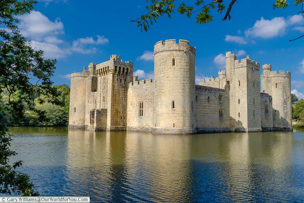 An iconic view of Bodiam Castle from the south-east corner looking over the mote.