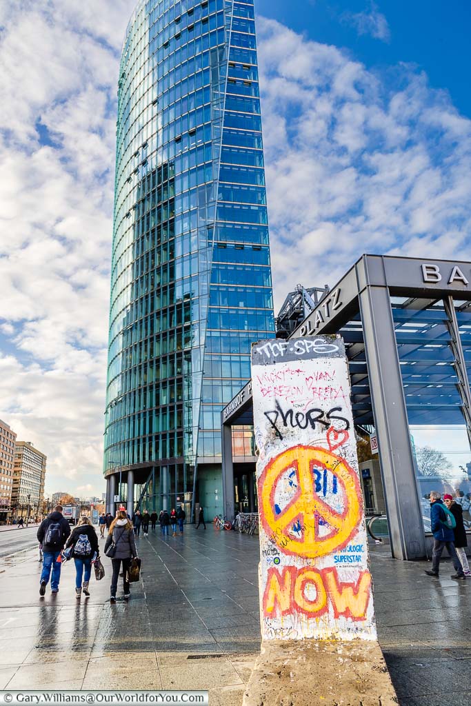 A section of the Berlin Wall in front of the Potsdamer Platz station in Berlin
