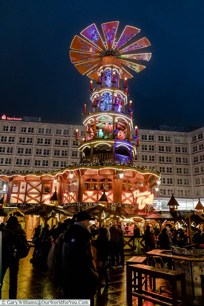 The Christmas Pyramid at Alexanderplatz Christmas Market in Berlin.