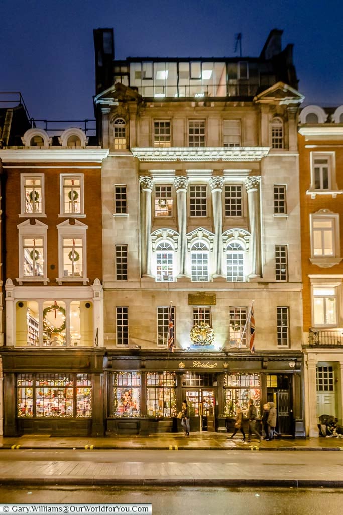 The grand Hatchard's Booksellers store on Piccadilly decorated for Christmas