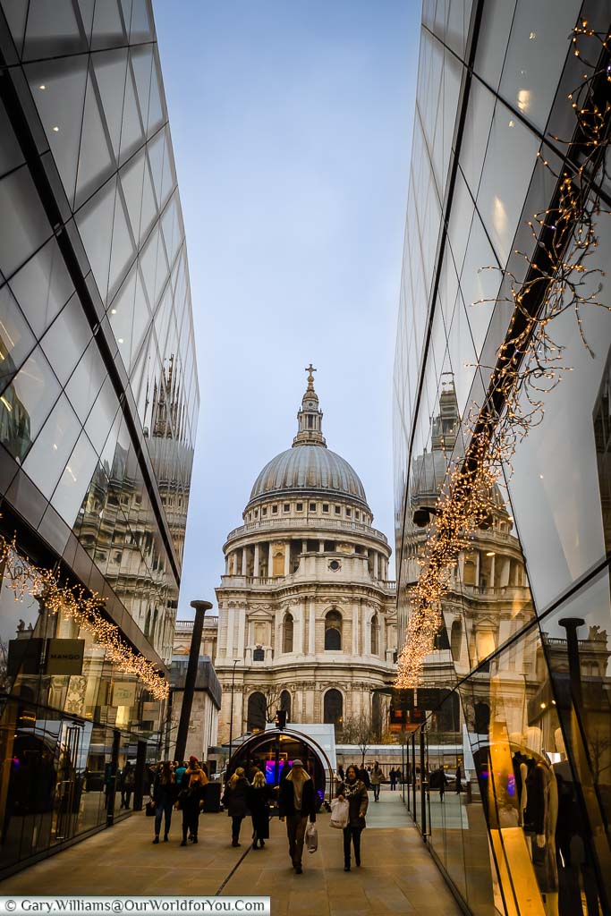 A view of St Paul's Cathedral from One New Change at Christmas