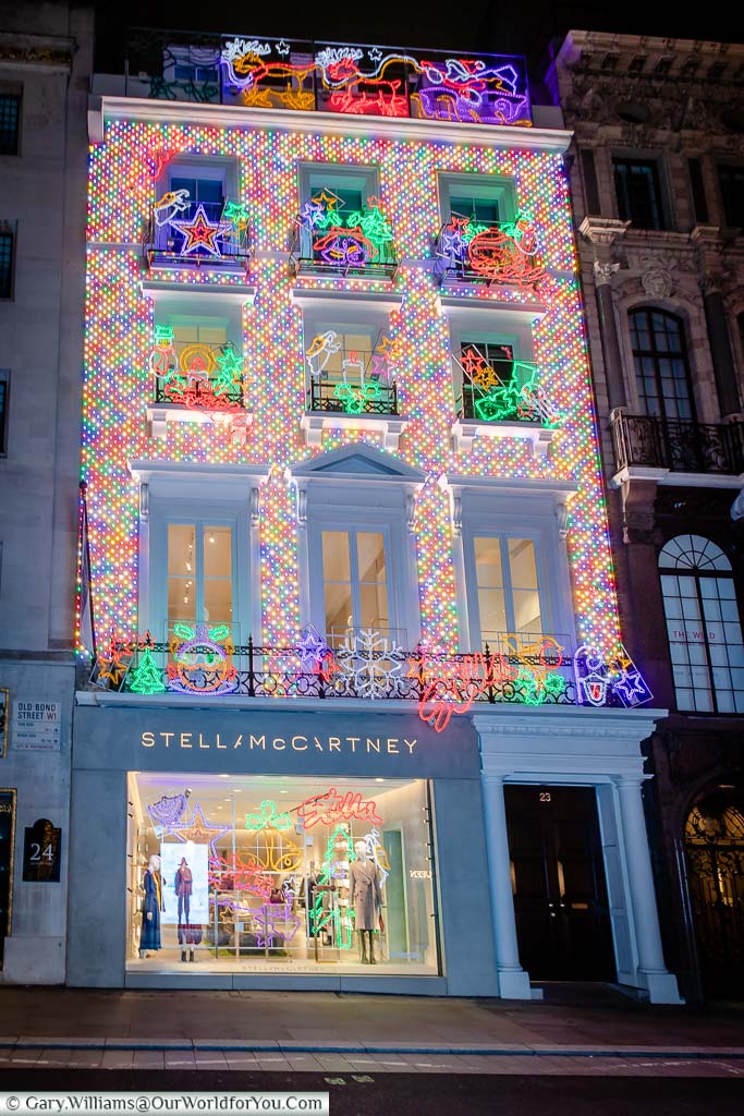 Stella McCartney’s store, decorated for Christmas, in London’s New Bond Street.