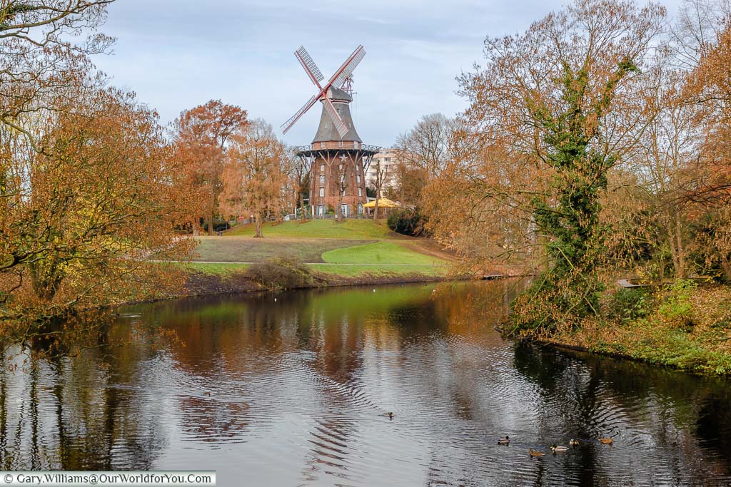A Windmill set in parkland in Bremen, Germany