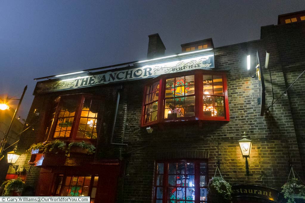 The outside of The Anchor Pub on London's Southbank at Christmas