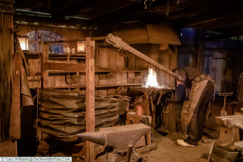 An ironmongers stall, complete with furnace & smithy, on the Christmas Markets of Bremen, Germany