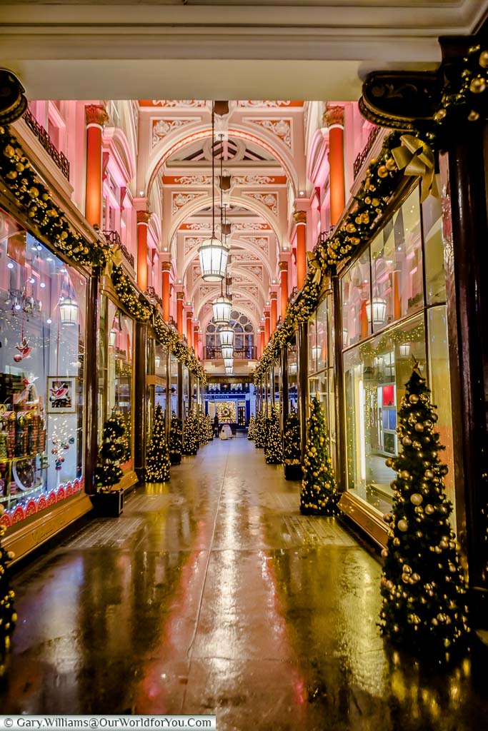 Inside the Royal Arcade at Christmas