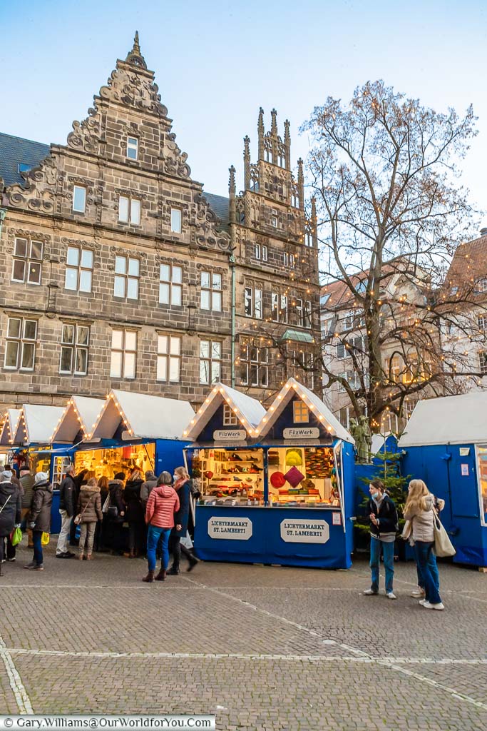 A selection of stalls at the Lights Market St. Lamberti in Münster, Germany