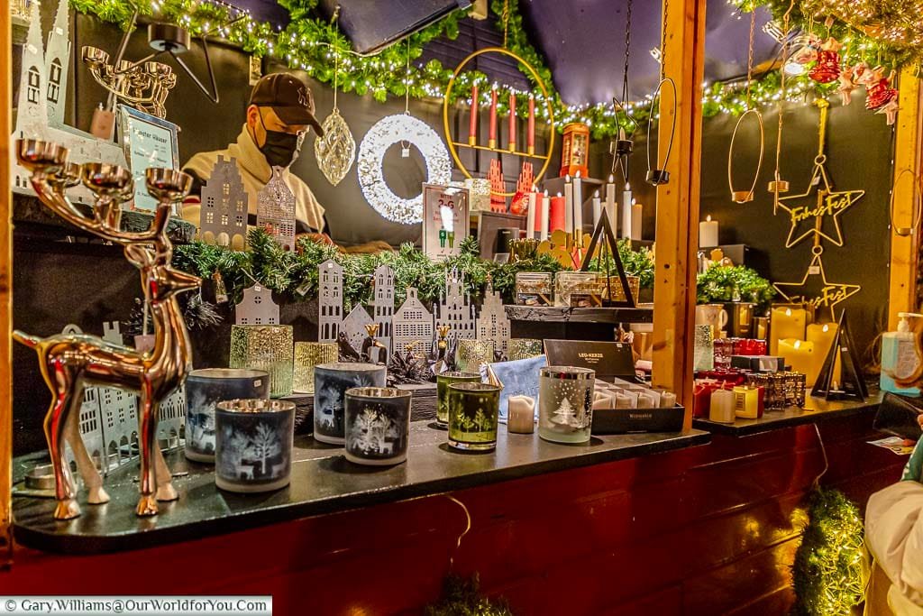 A gift stall on the Kiepenkerl Christmas village in Münster, Germany