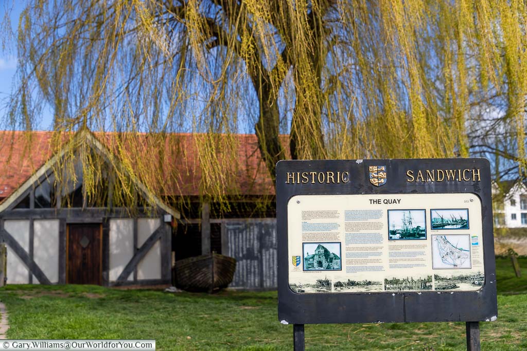 The information sign for Historic Sandwich focusing on The Quay in front of the Sandwich Medieval Centre