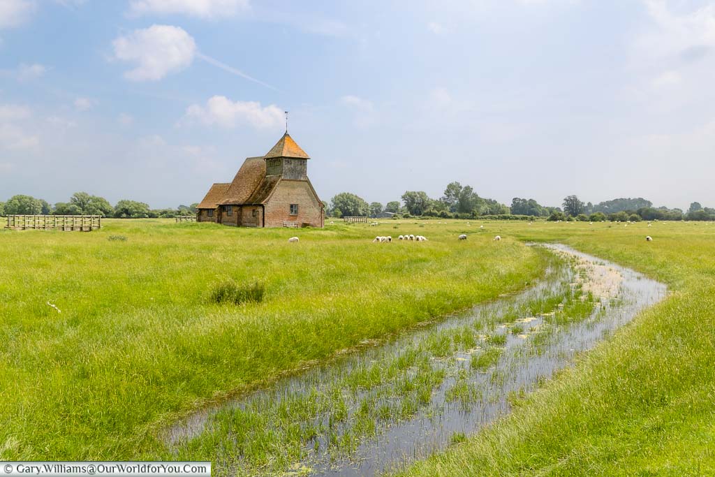 The isolated St Thomas Becket Church at Fairfield in the heart of the Romney Marshes in Kent