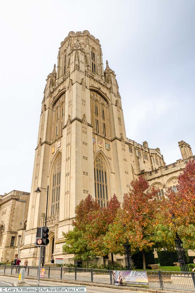 The early 20th Century University Tower and Wills Memorial Building in golden Limestone ashlar stone