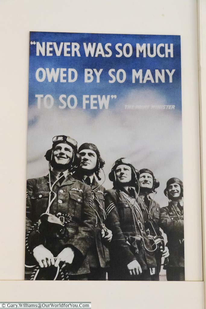 A poster of airmen topped with the slogan “Never was so much owed by so many to so few” in Chartwell House