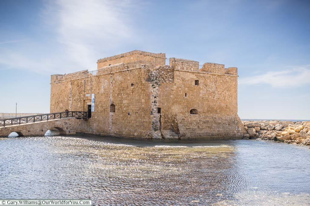 The 16th-century Pathos Castle surrounded by a modern-day moat