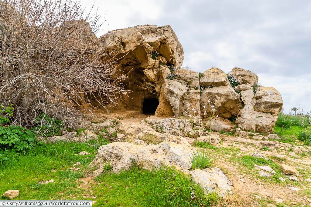 An opening in a collection of boulders in the Tombs of the Kings in Paphos, Cyprus