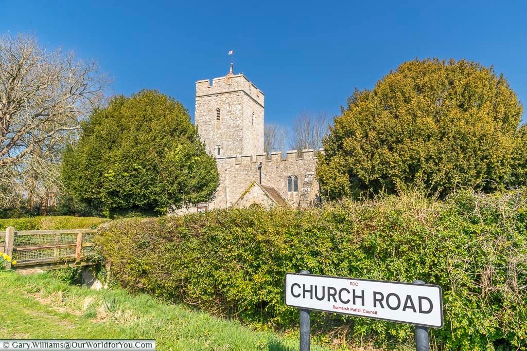 The medieval All Saints Church, Burmarsh on Church Road