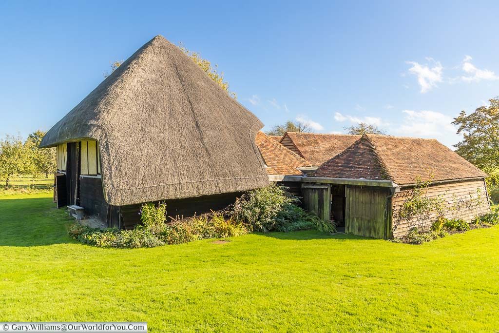 The thatched Barn Theatre in the grounds of Smallhythe Place in Kent