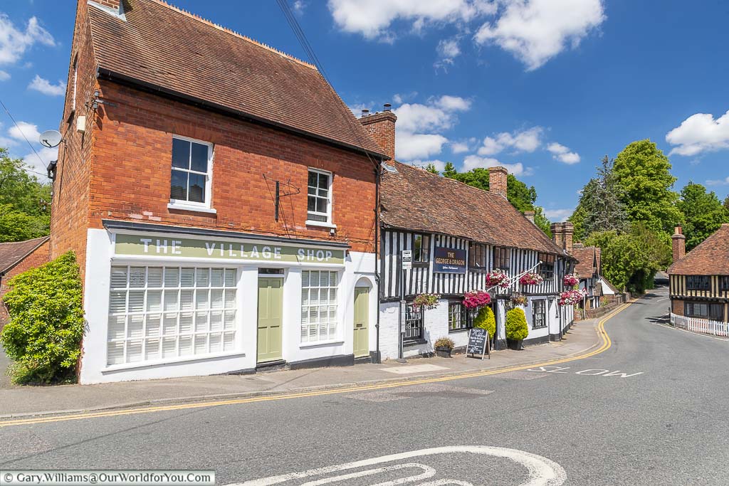 Fen pond road runs through the centre of Ightham, with the old village shop and the George and Dragon pub lining the street