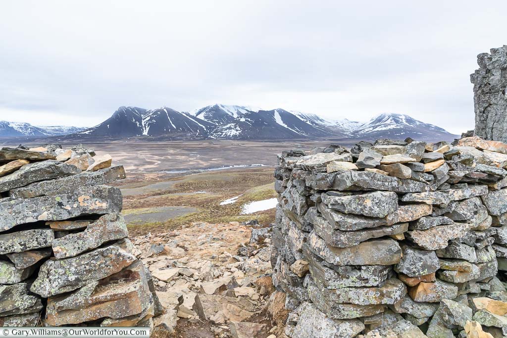 A view from the ancient Icelandic monument of Borgarvirki to the mountains of northwest Iceland