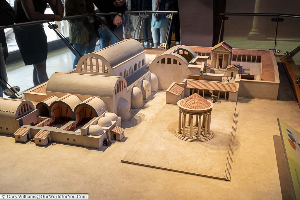 A scale model of how Bath’s Roman bathing complex would have looked in the exhibition section of the Roman baths museum