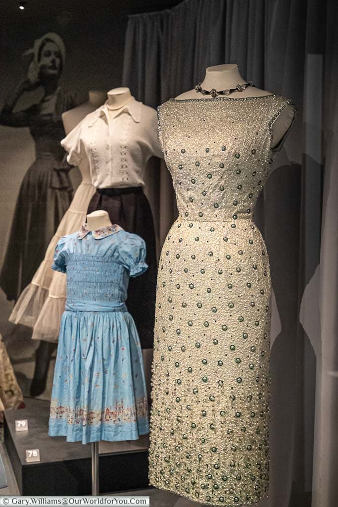 A collection of ladies dresses from the early 20th century in the Fashion Museum in Bath
