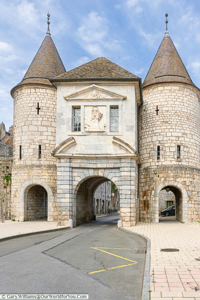 The beautiful Rivotte gate on the edge of the old town of besançon, one of the most beautiful cities in france