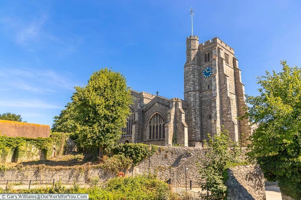 Looking across to the historic All Saints church in maidstone on a bright, sunny summers day