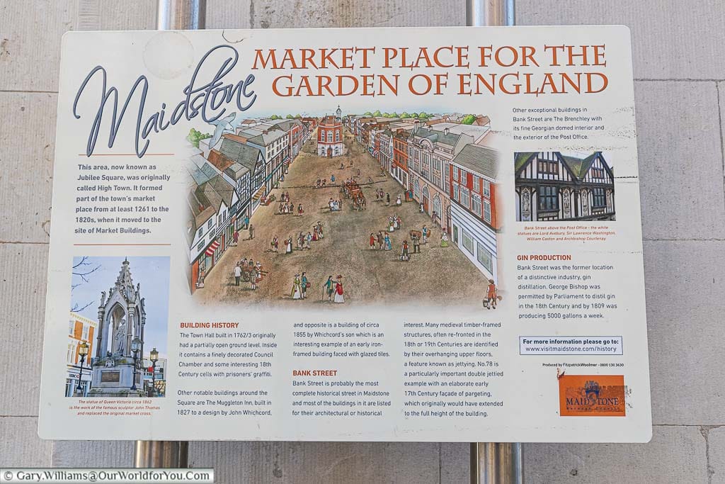 A public information board on Market Place in maidstone, one of the many scattered throught provided to support maidstone tourism