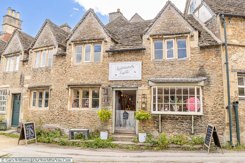 The Cotswold stone of the Quintessentially English store in Lacock, Wiltshire