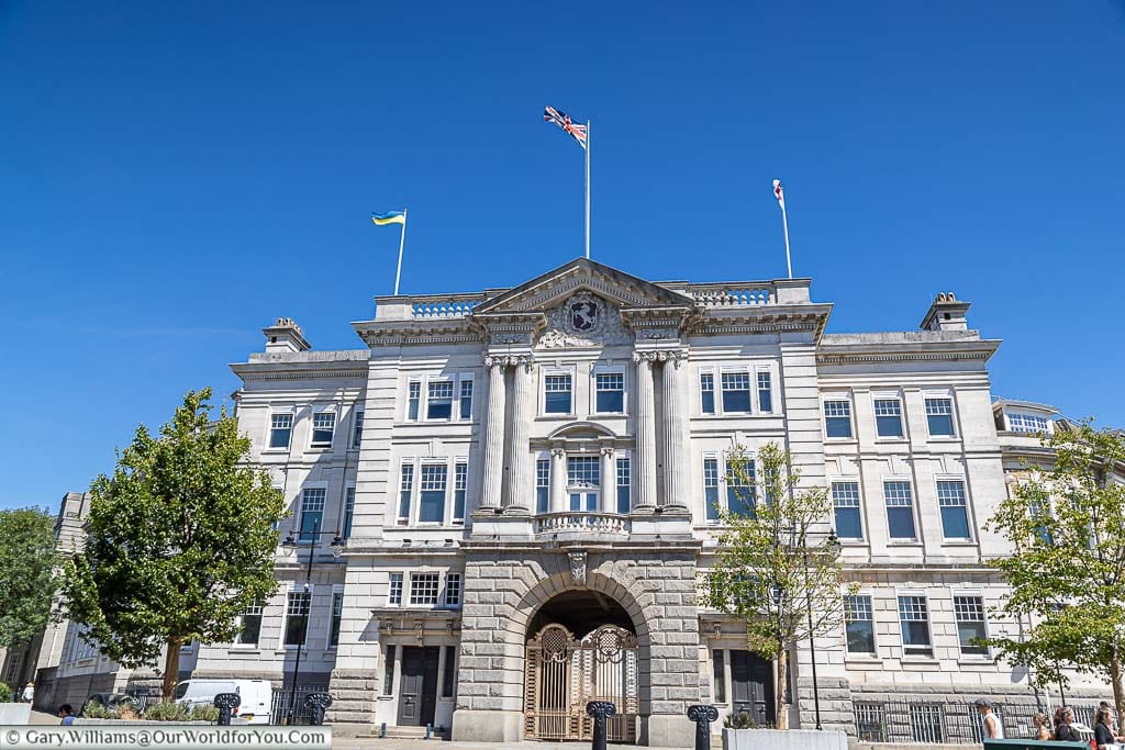 The grand facade of Sessions House in maidstone, kent's county hall, on a glorious summers day