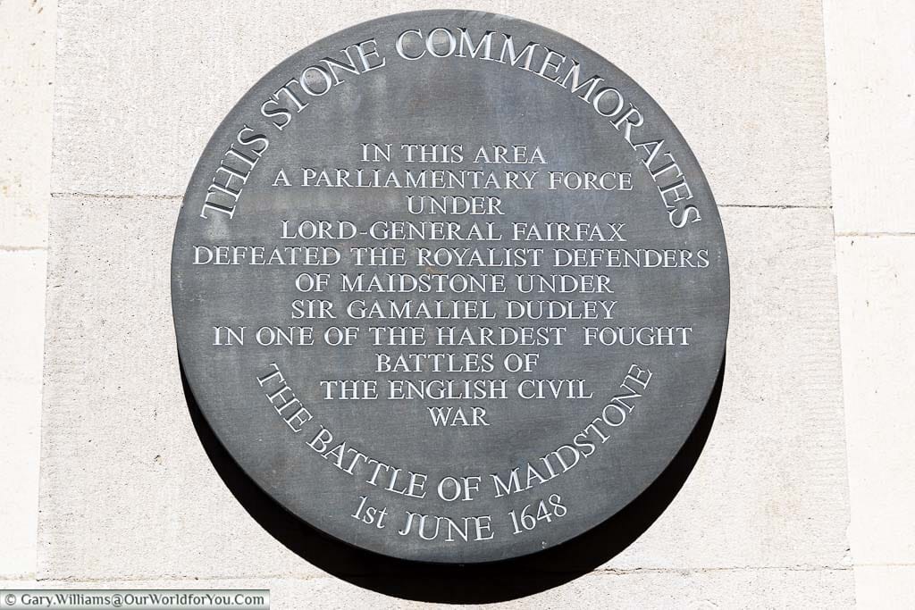 A slate plaque to commemorate the Battle of Maidstone during the english civil war