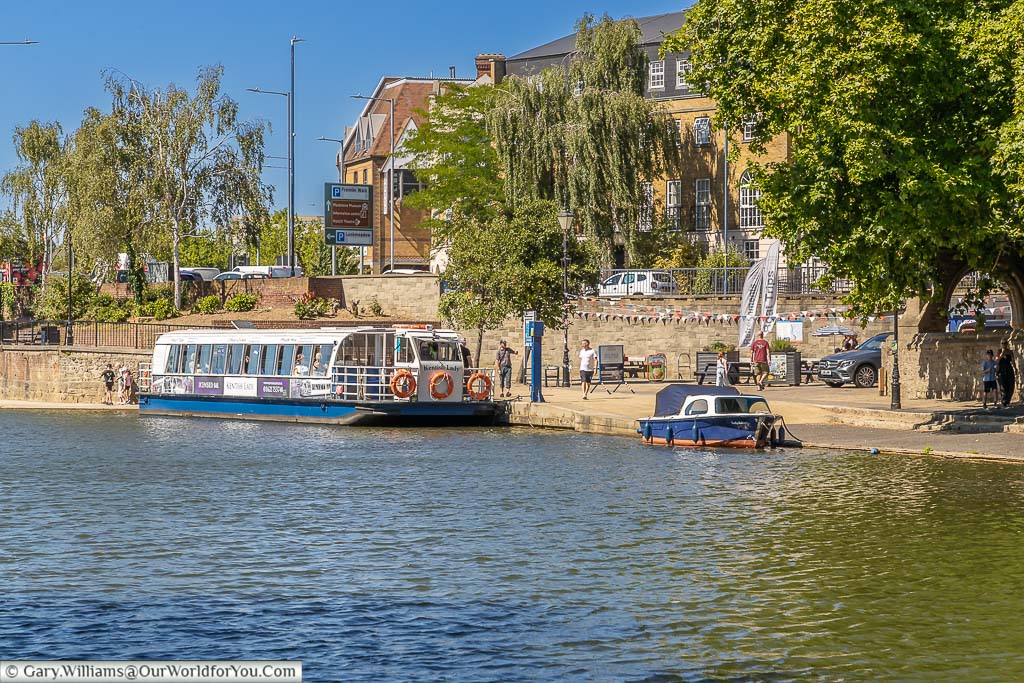 The tourist boat Kentish Lady River Boat moored up in the heart of maidstone, offering tourist trips up and down the river medway.