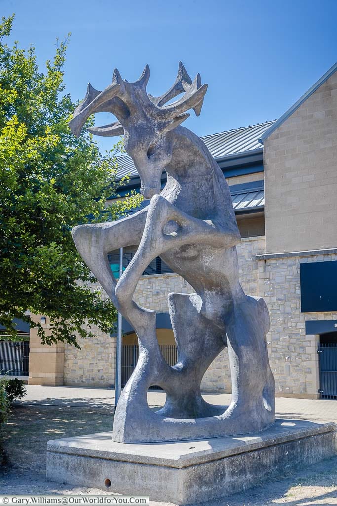 The six-metre modernist sculpture of a stag by Edward Bainbridge Copnallstands stands next to the lockmeadow centre in maidstone