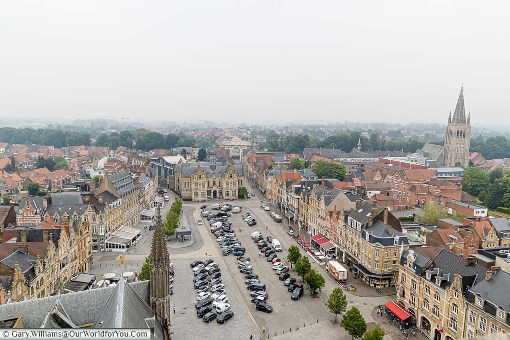 The view across Ypres to the east, from the Bell Tower, or belfry, of the Cloth Hall.