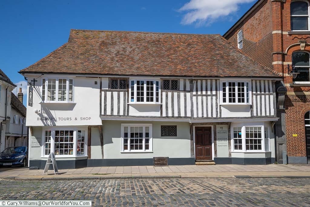 The Shepherd Neame Brewery visitors centre in a historic half-timbered building in Faversham, Kent