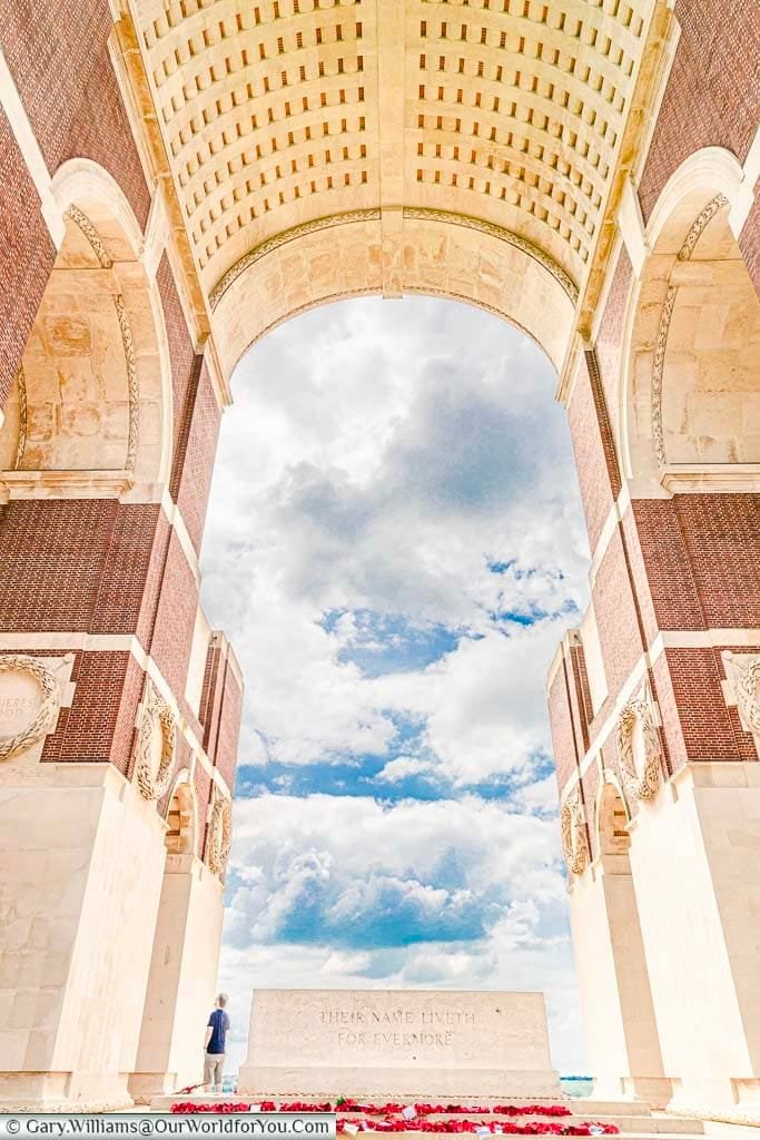 The Stone of Remembrance underneath the central arch of the Thiepval Memorial, Thiepval, France