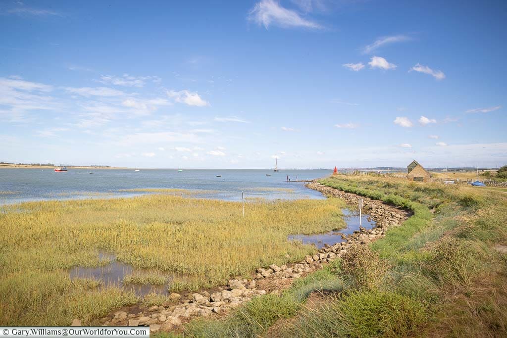 The shoreline at Oare Marshes Nature Reserve in Kent