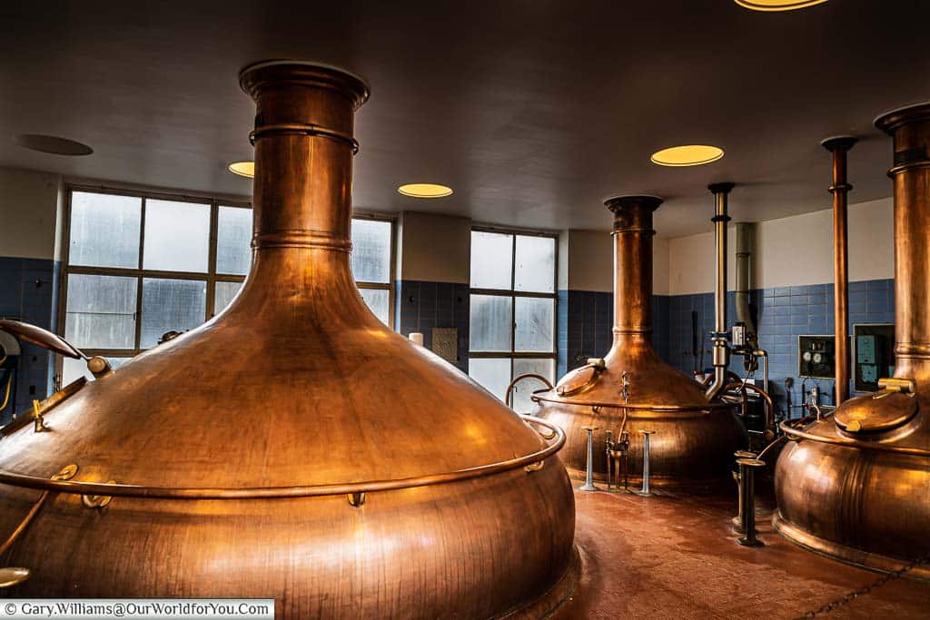 Three copper tuns at the Het Anker brewery in Mechelen