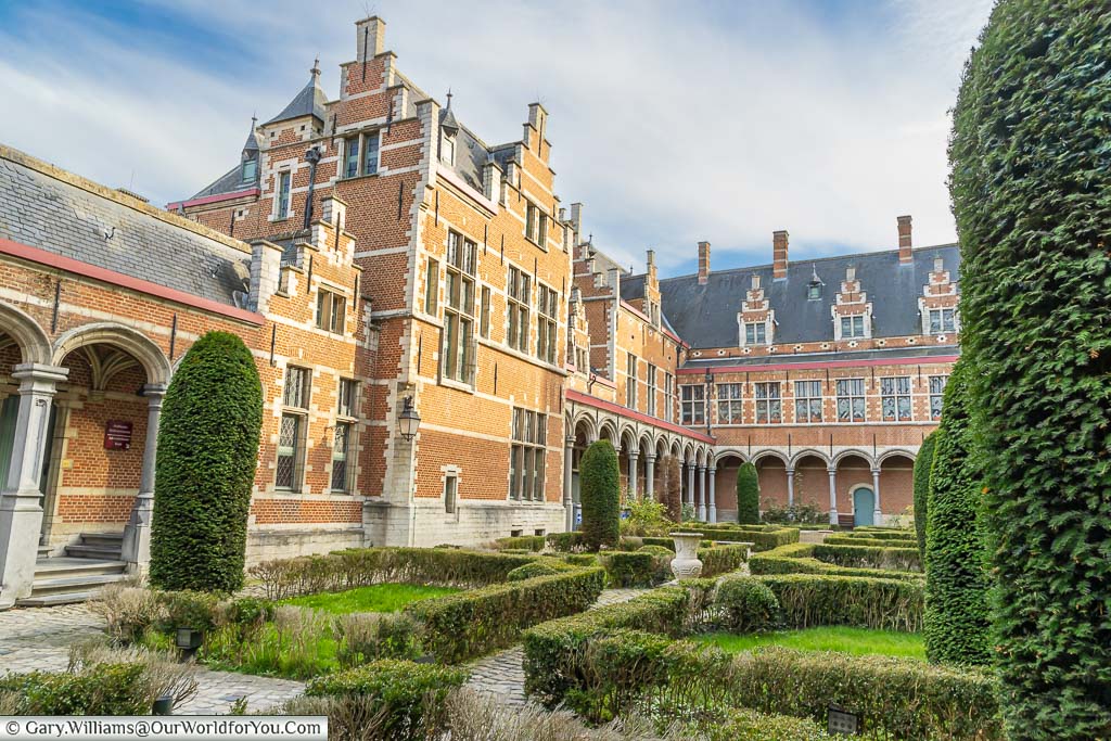 Inside the courtyard gardens of the Palace of Margaret of Austria in Mechelen, Belgium